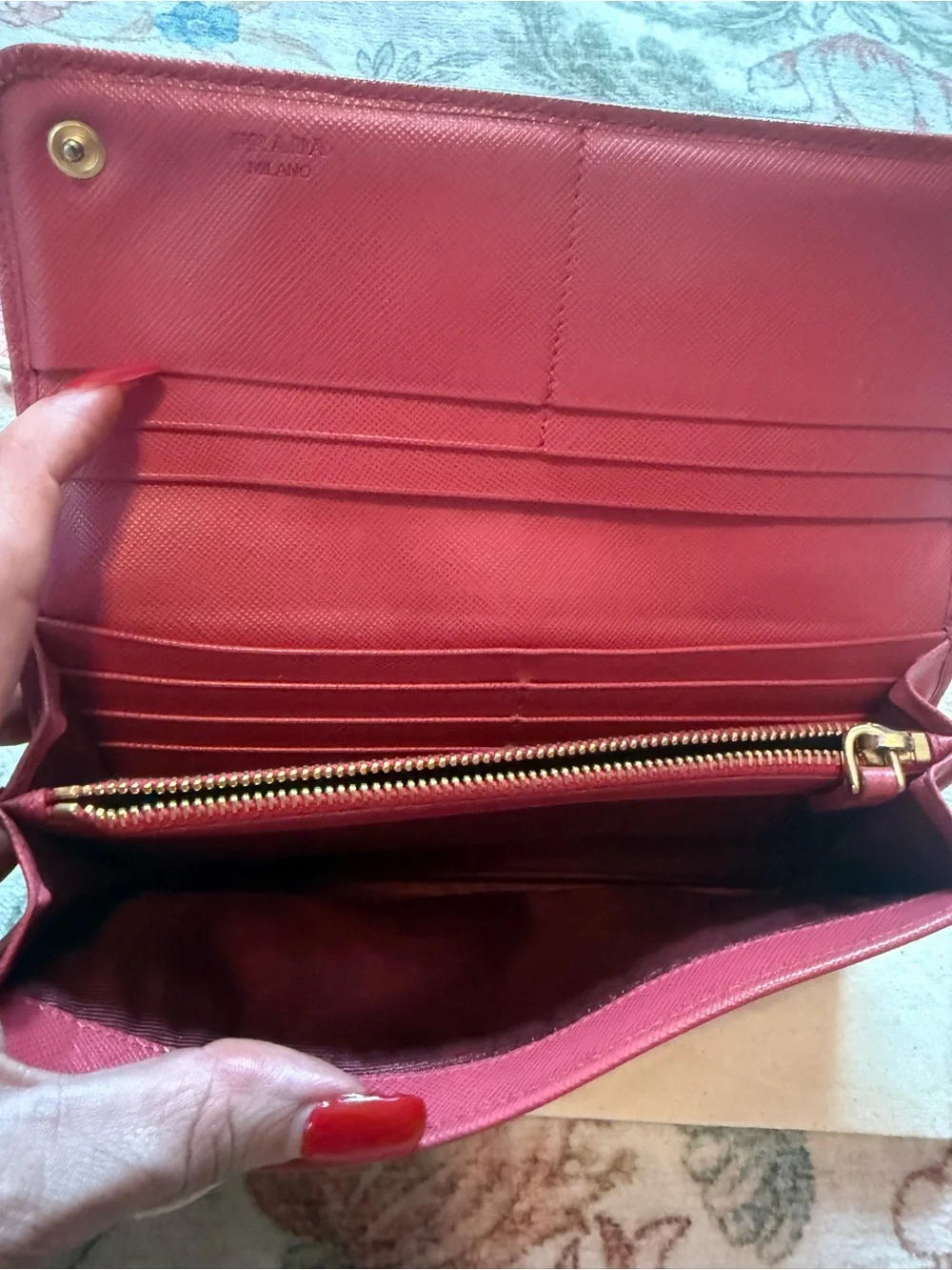 Prada Peonia Saffiano Bow-Accent Leather Wallet - Peony Pink